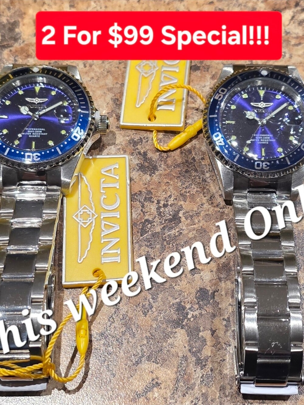 Invicta Men's Dive Watch Blue Bezel Stainless Bracelet (Pair) Model 50940. $99!